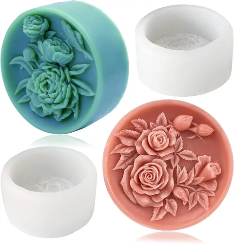 2 moldes redondos de jabón de flores para hacer jabón, molde de vela de resina rosa de silicona, molde de loción de bombas de baño, molde 3D para 2