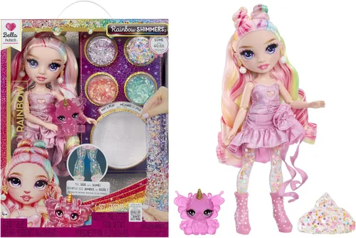Rainbow High Rainbow Shimmers with Slime - Bella, rosa de 11 pulgadas, crea una muñeca de moda arcoíris, kit de slime