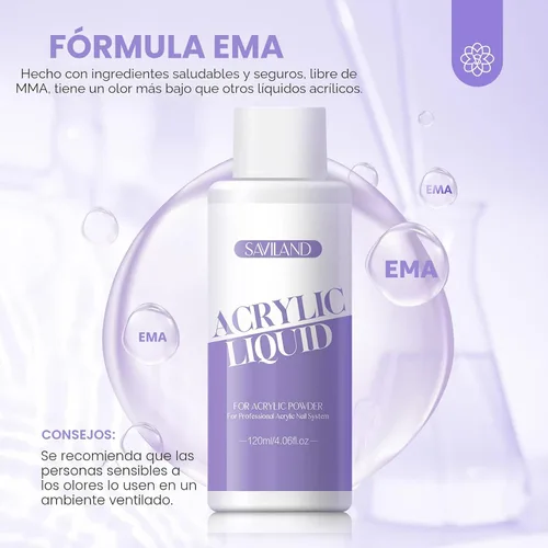 Miniatura 5 de SAVILAND Líquido Monómero Acrílico para Uñas: Monómero Líquido Acrílico de 4 oz con Pincel para Uñas Acrílicas #12 para Aplicación de Polvo