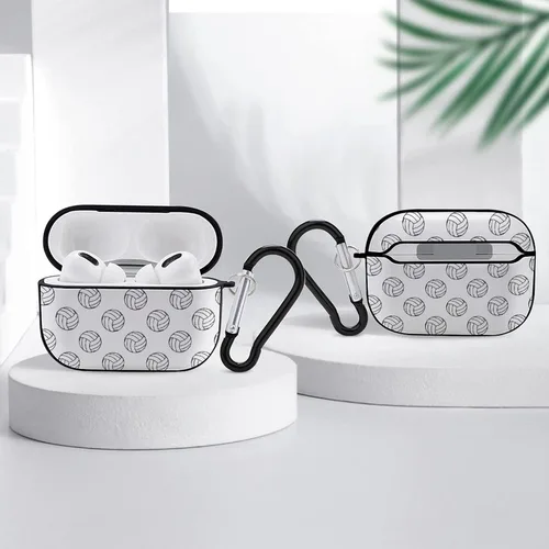 Miniatura 4 de Funda protectora para auriculares de voleibol en blanco y negro, portátil, a prueba de golpes, con diseño de llavero para Airpods Pro, talla única