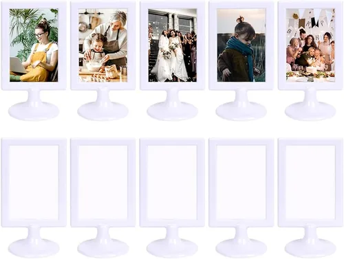 Marcos de fotos de doble cara, marco de fotos de pedestal de 2 caras de 4 x 6 pulgadas con insertos y base, marco de fotos vertical de plástico para