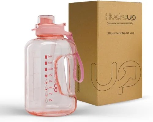 Miniatura 10 de Jarra deportiva de 58 onzas, jarra de agua grande de plástico transparente con popote 2 en 1 y tapa para beber, marcadores de tiempo motivacionales