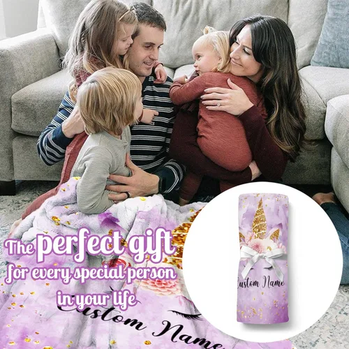 Miniatura 3 de Manta personalizada con caballo y nombre para niña, manta con nombre personalizada para adolescente, manta de franela suave color púrpura para niños