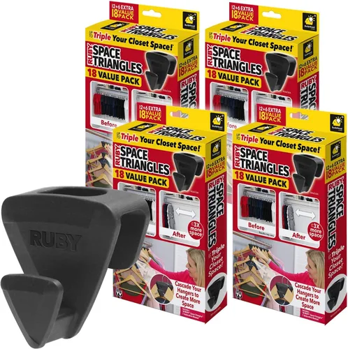 Nuevo Ruby Space Triangles, paquete de 4, colgadores ultra premium vistos en la televisión, paquete de 72 piezas para triple espacio en el armario,