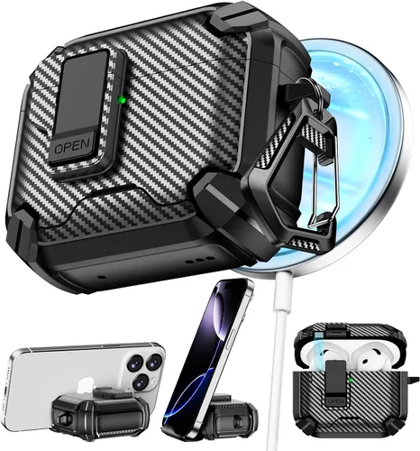 Miniatura 40 de Pohgelan - Funda compatible con AirPods Pro 2ª/1ª (azul) Cerradura magnética automática con kit de limpieza, compatible con Magsafe