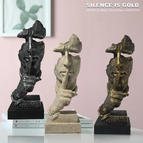 Miniatura 6 de fazhongfa Estatua de pensador – Silence is Gold - Decoración moderna creativa de arte abstracto, esculturas de resina, decoración de habitación