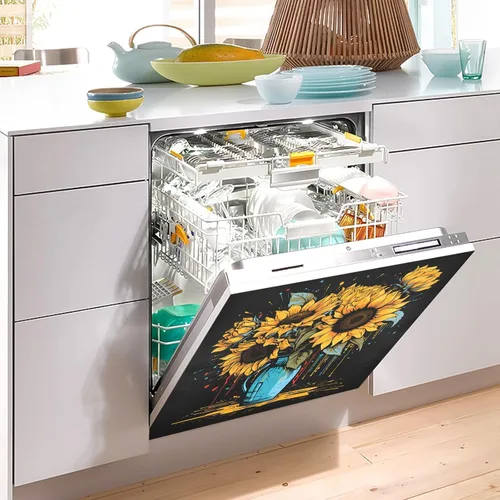 Miniatura 5 de Cubierta magnética de girasoles para lavavajillas, calcomanías magnéticas para lavavajillas, panel de calcomanías para el hogar, cocina, decoración