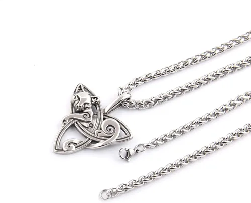 Miniatura 3 de Gungneer Triquetra - Collar con colgante de gato con cadena de quilla de acero, con nudo de Trinidad celta y zodíaco para mujeres y hombres, acero