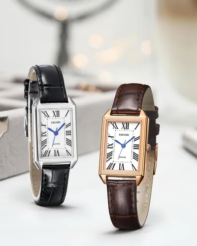 Miniatura 7 de Reloj clásico de cuarzo para mujer, elegante y resistente, con correa de piel de vacuno, perfecto para cualquier ocasión