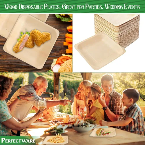 Miniatura 7 de Perfectware Earth Friendly - Platos desechables de madera de abedul de 5 pulgadas, totalmente naturales, de alta calidad, 100% compostables