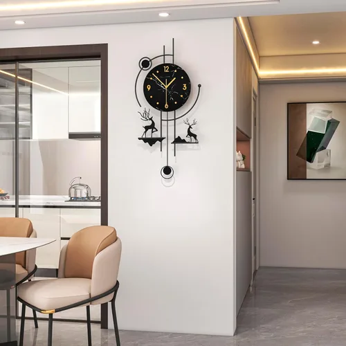 Miniatura 3 de FLEBLE Reloj de pared grande y moderno con péndulo, reloj decorativo de cuarzo silencioso a pilas para sala de estar, cocina, dormitorio, oficina