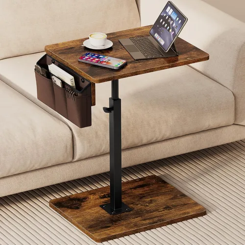Miniatura 13 de Vagusicc - Mesa con bandeja para apoyabrazos de sofá, mesa giratoria de 360° con altura ajustable para TV, mesa auxiliar para espacios pequeños