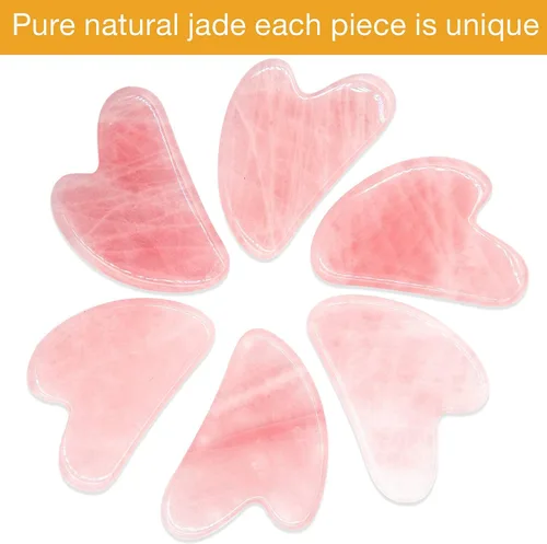 Miniatura 7 de Gua Sha - Herramienta de masaje de cuarzo rosa, herramienta facial de jade para cuello, cuerpo, spa, acupresión, raspado, masaje, tratamiento
