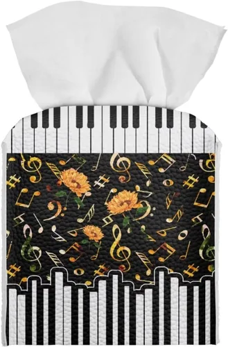 Miniatura 26 de Gomyblomy Juego de caja de pañuelos de cuero sintético con teclado de piano de gato negro, caja de pañuelos plegable impermeable con cinturón