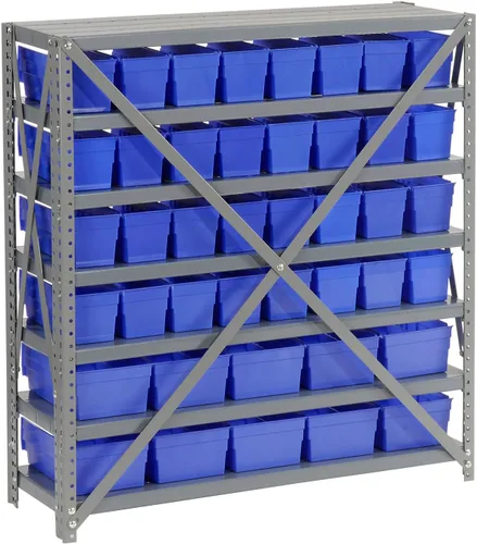 Miniatura 6 de Global Industrial Estantería de acero para 7 estantes con (42) contenedores de plástico de 4 pulgadas de alto, marco gris y cubos azules, 36