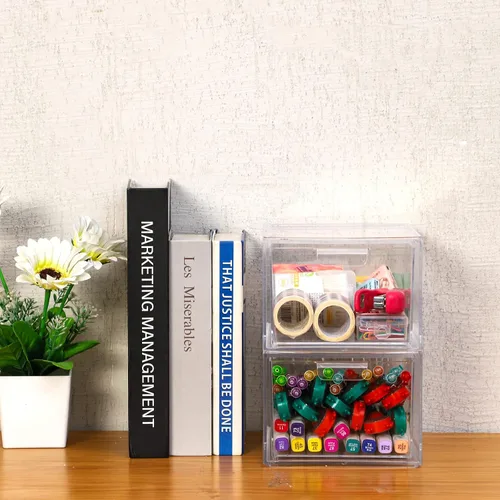 Miniatura 5 de Yieach Paquete de 2 organizadores apilables de maquillaje – vitrina de acrílico de 4.5 pulgadas de alto – Contenedores de almacenamiento de plástico
