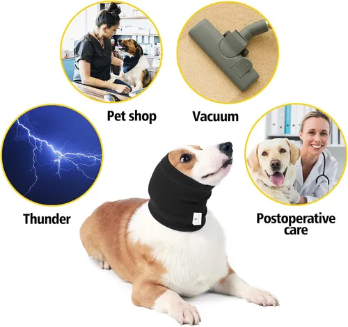 Miniatura 3 de Envolturas para las orejas sin sacudidas para perros, suave con capucha calmante para perros, orejeras para ansiedad, aseo, baño, natación, Negro