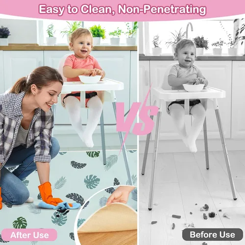 Miniatura 2 de Basumee Alfombrilla de salpicaduras para silla de bebé, impermeable, tapete de juego para debajo de la silla alta, tapete para atrapar alimentos