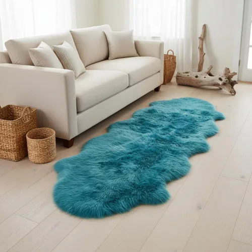 Miniatura 11 de Alfombra de Piel de Oveja Genuina Azul Playa de 2x3 pies, Alfombra de Acento de Piel Real Suave de Una Sola Piel para Silla, Funda de Asiento