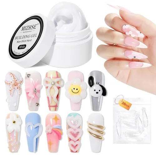 Miniatura 15 de MIZHSE Gel Constructor Claro y Sólido para Uñas, 30g Gel Constructor Duro para Extensión de Uñas Sin Pegamento, Arte de Uñas 3D para Esculpir