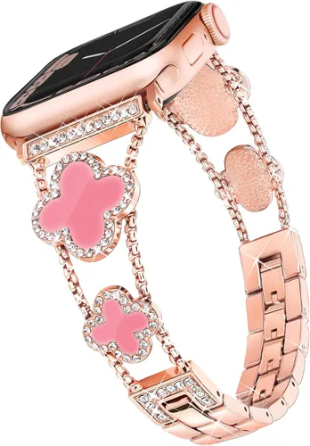 Miniatura 14 de wipalor Correa de trébol de cuatro hojas para Apple Watch para mujer de 42mm 41mm 40mm 38mm, correas delgadas iWatch para mujer, correas metálicas