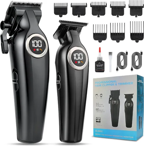 Karrte Cortadora de pelo profesional para hombres, juego de cortapelos y recortadoras, recortadora eléctrica inalámbrica con pantalla LED, kit de