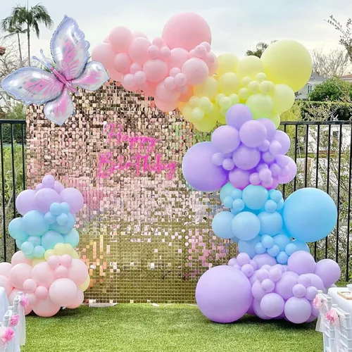 Miniatura 4 de Kit de arco de globos de mariposa, 148 unidades, guirnalda de globos rosa pastel y morado, amarillo, azul, con globo de aluminio de mariposa grande