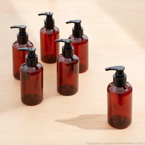 Miniatura 2 de Youngever Paquete de 5 botellas de plástico con bomba de 16 onzas, botellas de plástico recargables (ámbar)