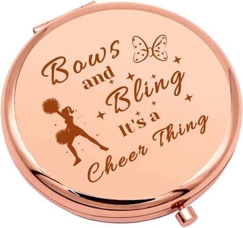 Miniatura 8 de Mwphuy Espejo de maquillaje compacto para regalo de porristas, oro rosa, 2.6 pulgadas de largo x 2.6 pulgadas de ancho, con aumento, de doble cara