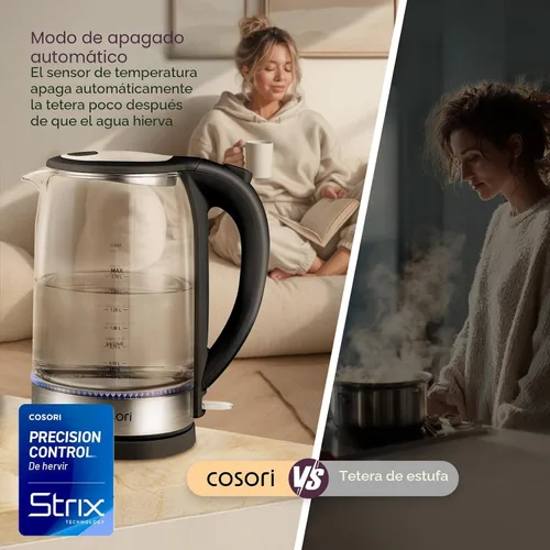 Miniatura 7 de COSORI - Hervidor eléctrico, sin contacto de plástico con agua, 1.8 qt/1500W, tapa interior y filtro de acero inoxidable, tetera para café y té