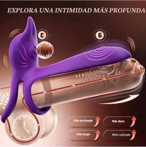 Miniatura 2 de Anillo vibrador para pene en parejas - MOOLIGIRL anillo vibrador doble con estimulador de clítoris en forma de zorro y vibrador de punto G de 4.6