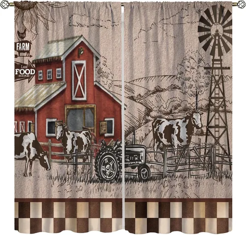 Miniatura 14 de Western Farms - Cortinas de ventana con estampado de vaca, color blanco y negro, para sala de estar, 42 x 45 pulgadas Estilo 4