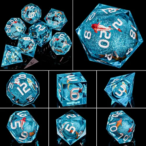 Miniatura 3 de ARUOHHA Juego de dados DND de núcleo líquido, 7 piezas de dados de resina azul afilados compatibles con juegos de rol D&D, juego de dados