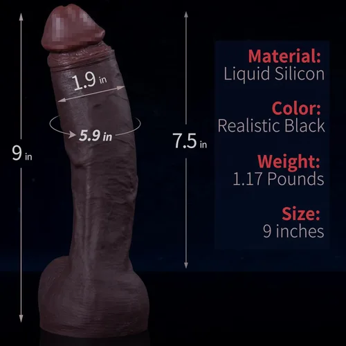 Miniatura 6 de Consolador realista negro de 9 pulgadas se siente como la piel, con una gran y fuerte ventosa para jugar con manos libres, juguetes sexuales