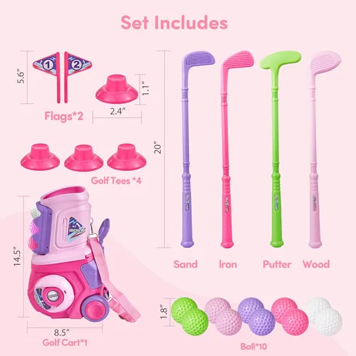 Miniatura 6 de PJG Juego de palos de golf para niños pequeños, palos de golf de plástico para niños de 1, 2, 3, 4, 5 años con 4 palos de golf y 10 pelotas