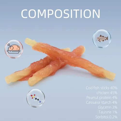 Miniatura 4 de Golosinas masticables para perros, palitos de bacalao envueltos en pollo, sin cuero crudo y sin granos, para recompensas de entrenamiento