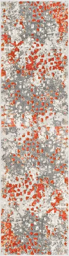 Miniatura 3 de SAFAVIEH Colección Monaco Alfombra de Pasillo - 2'2" x 6', Gris y Naranja, Diseño Abstracto Acuarela Bohemio Chic, No Desprende Pelusa y de Fácil