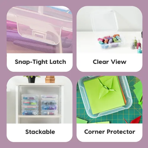 Miniatura 3 de IRIS USA - Paquete de 8 cajas de almacenamiento transparente de plástico para papel de álbumes de recortes de 6" x 6", organizadores portátiles