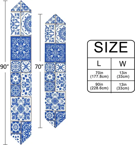 Miniatura 4 de Camino de mesa de 13 x 90 pulgadas, color azul, de cerámica mexicana, antideslizante, resistente al calor, moderno, ideal para cenas, vacaciones