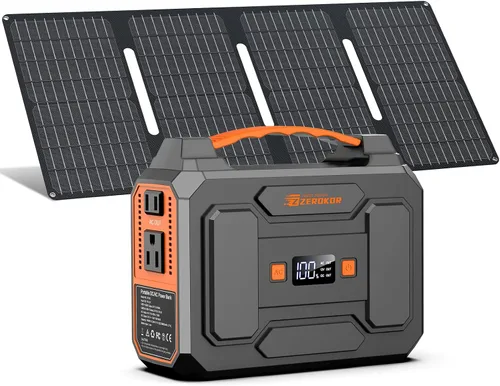 Estación de energía portátil con panel solar plegable de 40W, generador de energía solar de 100W con paneles, toma de corriente de 110V AC, banco de