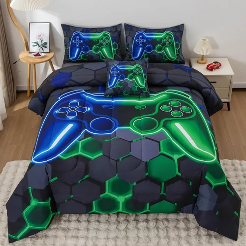 Miniatura 14 de Juego de edredón de 6 piezas para niños y adolescentes, niños y niñas, cama temática de videojuegos con grafitis de colores en una bolsa