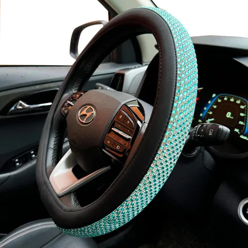 Miniatura 9 de PINCTROT Bling Bling - Funda para volante cómoda con diamantes de imitación de cristal gigante, piel de diamante antideslizante, universal de 15 2.