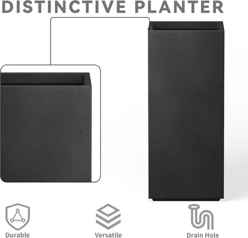 Miniatura 7 de Kante Maceta rectangular de hormigón de 20.3 pulgadas de alto, moderna maceta de diámetro cuadrado con orificio de drenaje y tapón de goma