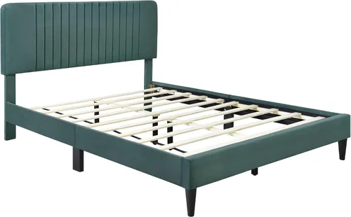 Miniatura 8 de SOFTSEA Marco de cama Queen con cabecero y patas, plataforma de terciopelo tamaño Queen, marco de cama, muebles de dormitorio