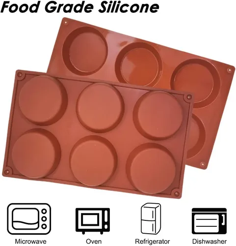 Miniatura 3 de DaKuan - 3 paquetes de 6 moldes de silicona grandes de disco redondo para dulces, moldes antiadherentes para hornear, molde para pastel de mousse
