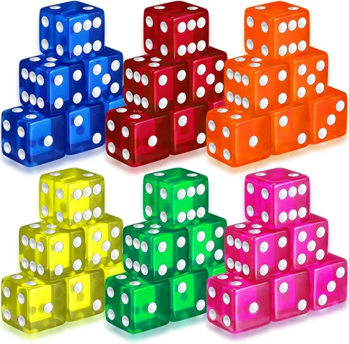 Miniatura 7 de Seenelling Juego de 36 dados de 19 mm estilo casino para Craps, acrílicos y translúcidos D6, cuadrados con bordes redondeados para casino, Craps