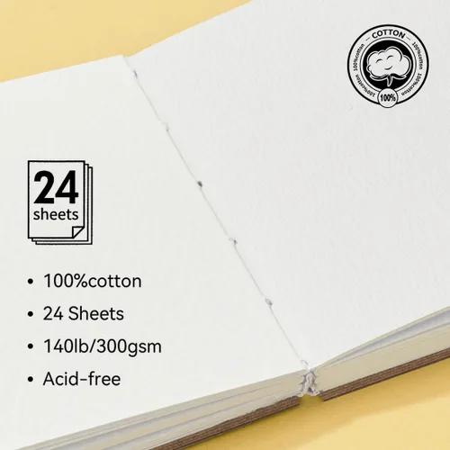 Miniatura 2 de Lightwish Diario de acuarela, papel de acuarela de prensa en frío 100% algodón, 140 libras/10.58 oz/m², sin ácidos, 24 hojas de 3.54 x 5.51