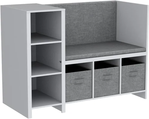 Miniatura 5 de UTEX Banco de lectura para niños con estantería, estantería para niños y organizador de almacenamiento con cojín de asiento, banco de lectura