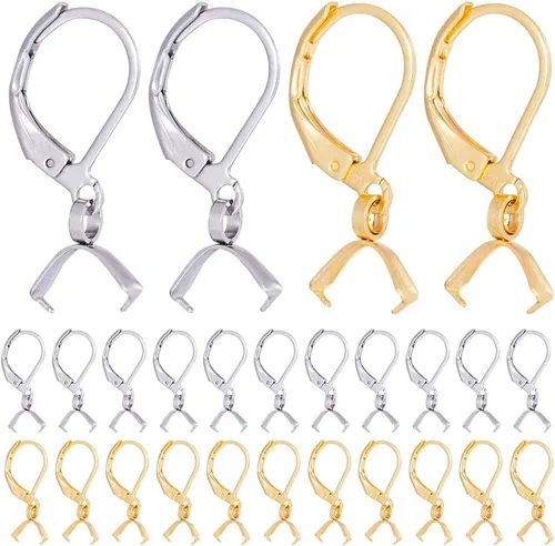 Miniatura 19 de SUNNYCLUE 1 caja de 80 piezas de hallazgos de aretes con cierre de palanca, hallazgos de aretes de aro Huggie, ganchos de oreja con cierre de 1 caja