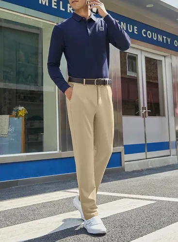 Miniatura 5 de JMIERR Pantalones de golf para hombre, elásticos, ajustados, para correr, viajes, trabajo, pantalones de vestir chinos para hombre